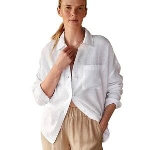 Talbots 100% Linen White Button Down Shirt Top Sz‎ 1X